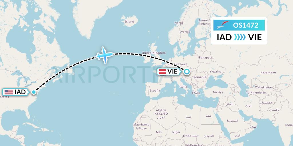 OS1472 Austrian Airlines Flight Map: Washington to Vienna