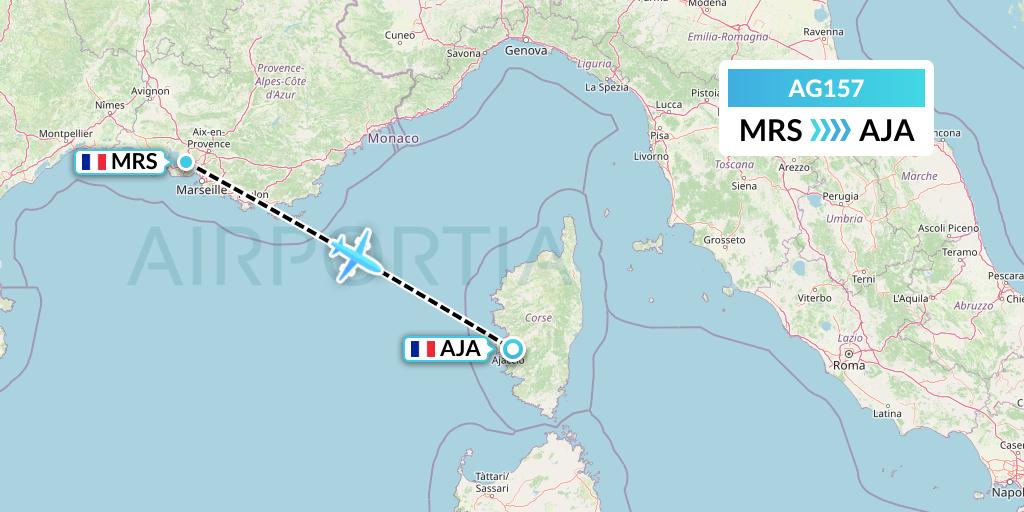 AG157 Aruba Airlines Flight Map: Marseille to Ajaccio