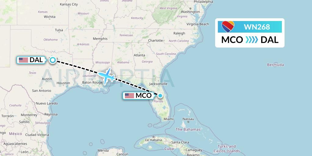 WN268 Southwest Airlines Flight Map: Orlando to Dallas