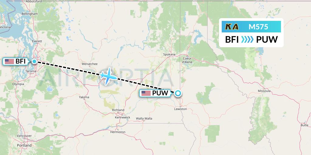 M575 Kenmore Air Flight Map: Seattle to Pullman