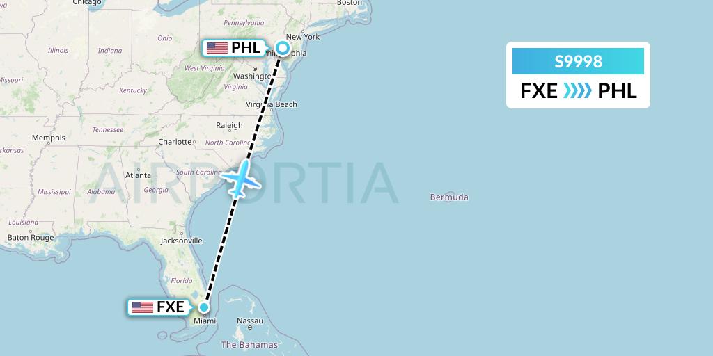 S9998 Flybig Flight Map: Fort Lauderdale to Philadelphia