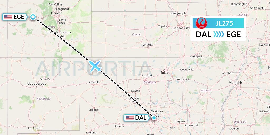JL275 Japan Airlines Flight Map: Dallas to Eagle