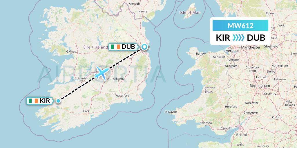 MW612 Mokulele Flight Service Flight Map: Kerry to Dublin