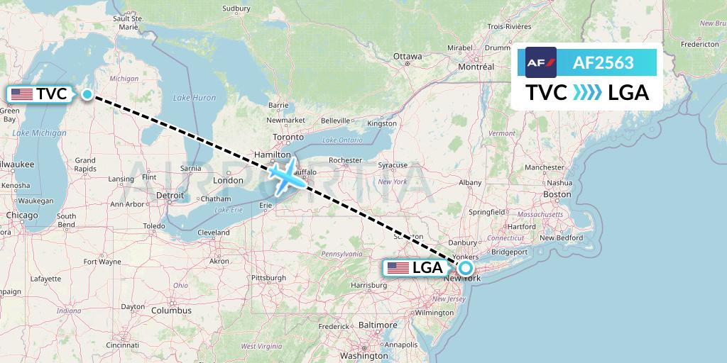 AF2563 Air France Flight Map: Traverse City to New York
