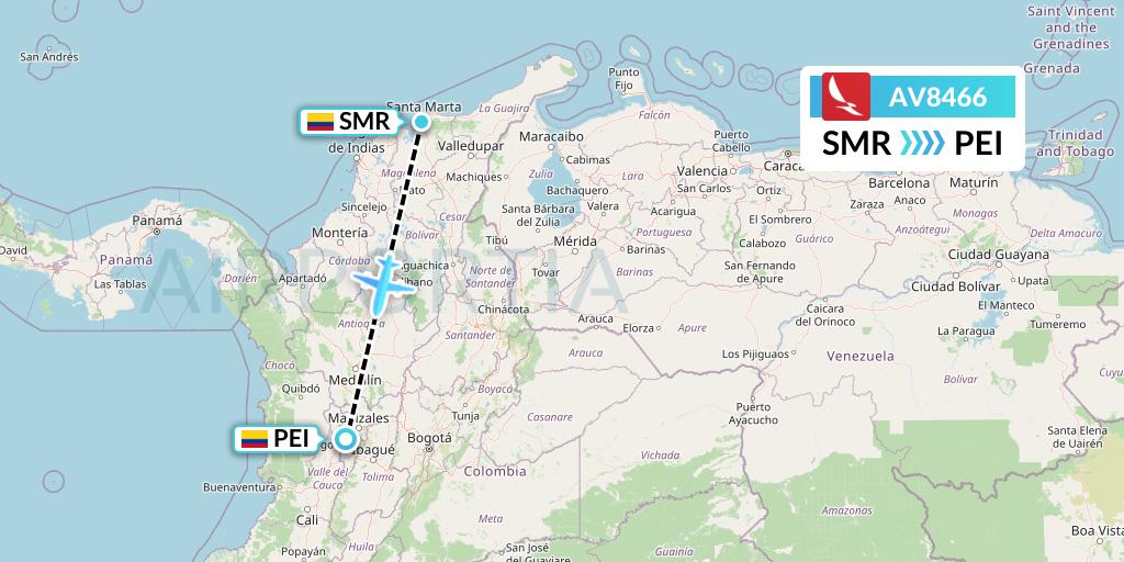 AV8466 Avianca Flight Map: Santa Marta to Pereira