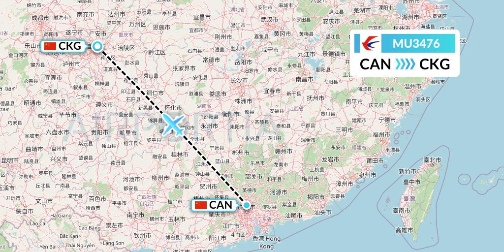 MU3476 China Eastern Airlines Flight Map: Guangzhou to Chongqing
