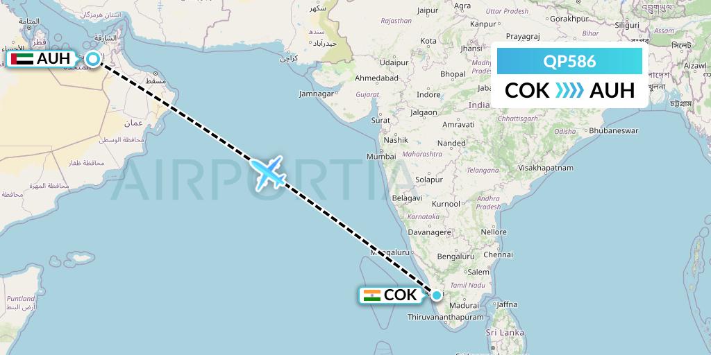 QP586 Akasa Air Flight Map: Cochin to Abu Dhabi