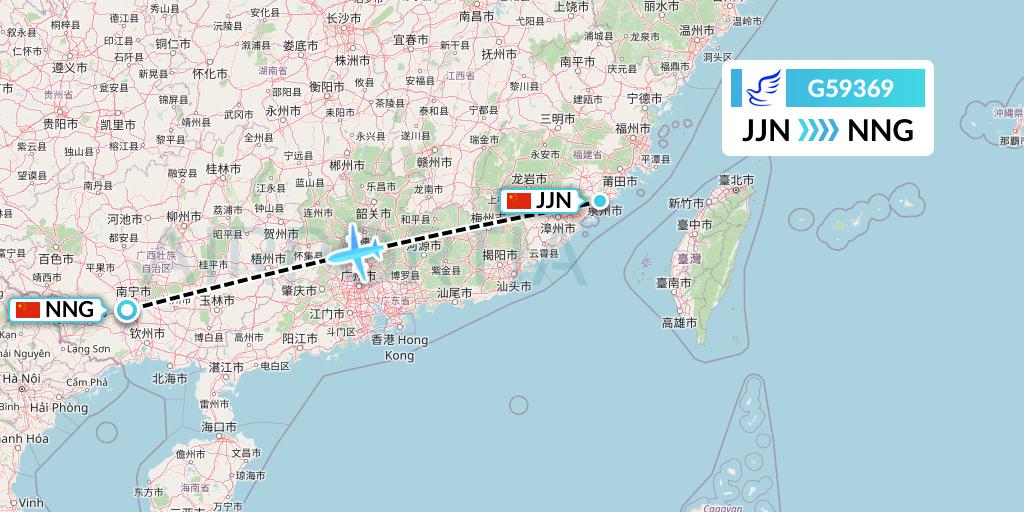G59369 China Express Airlines Flight Map: Jinjiang to Nanning