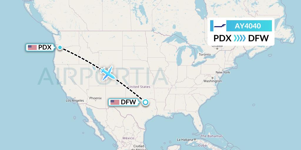 AY4040 Finnair Flight Map: Portland to Dallas