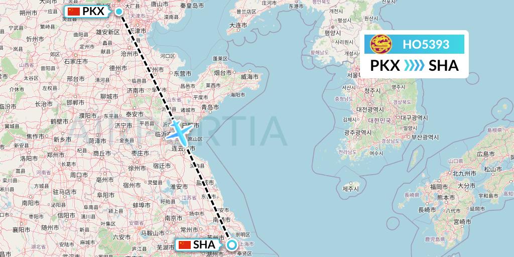 HO5393 Juneyao Airlines Flight Map: Beijing to Shanghai