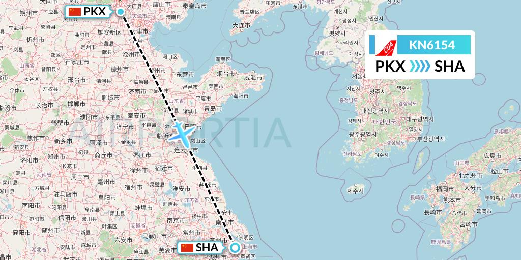 KN6154 China United Airlines Flight Map: Beijing to Shanghai