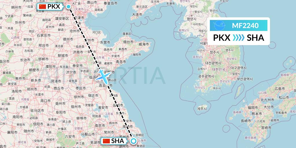 MF2240 Xiamen Airlines Flight Map: Beijing to Shanghai