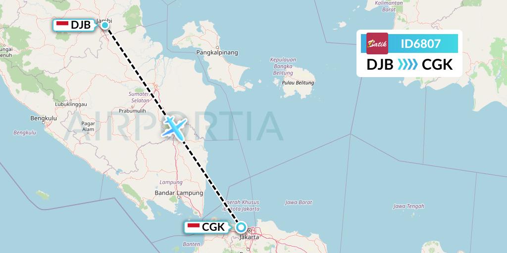 ID6807 Batik Air Flight Map: Jambi to Jakarta