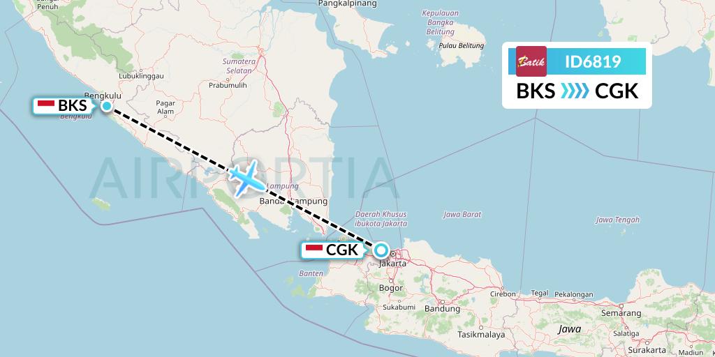 ID6819 Batik Air Flight Map: Bengkulu to Jakarta