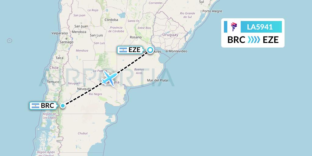 LA5941 LAN Airlines Flight Map: San Carlos de Bariloche to Buenos Aires