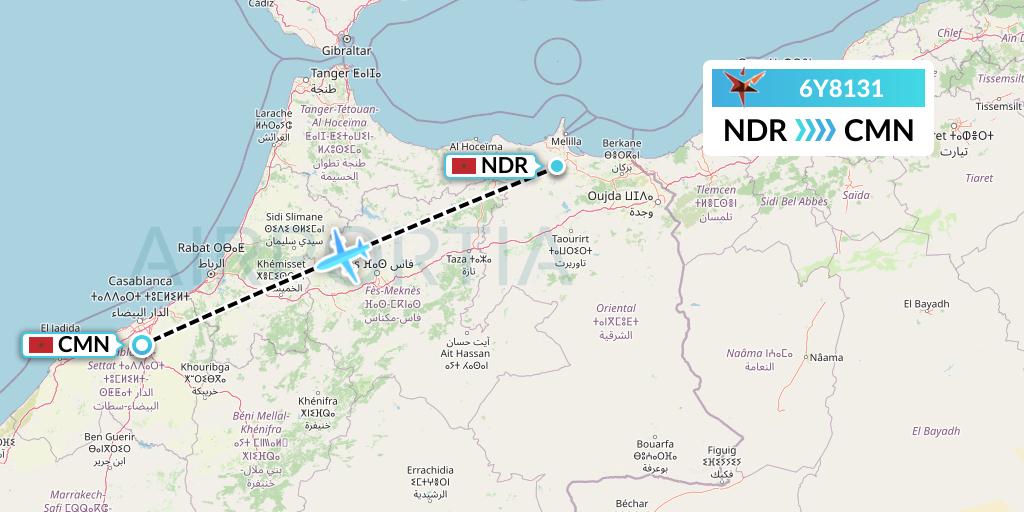 6Y8131 SmartLynx Flight Map: Nador to Casablanca