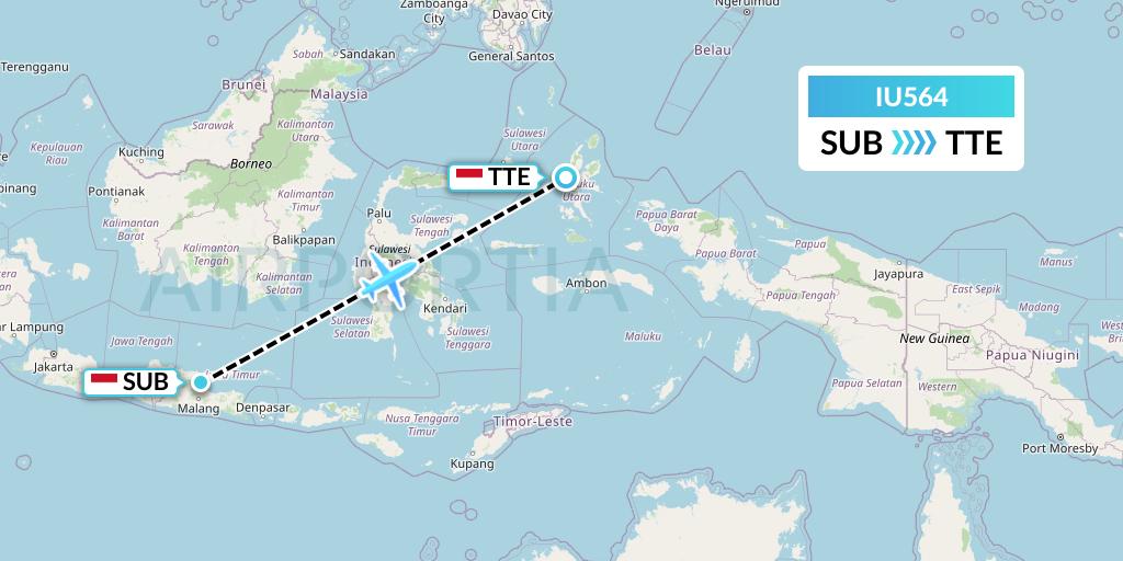 IU564 Pt. Super Air Jet Flight Map: Surabaya to Ternate