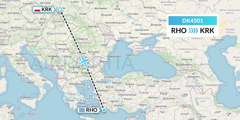 DK4501 Thomas Cook Airlines Scandinavia Flight Map: Rhodes to Krakow