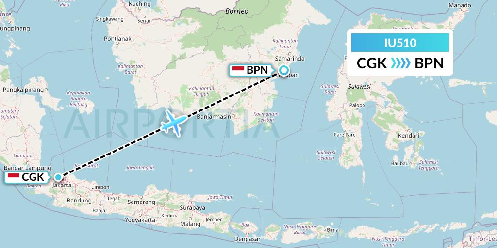 IU510 Pt. Super Air Jet Flight Map: Jakarta to Balikpapan