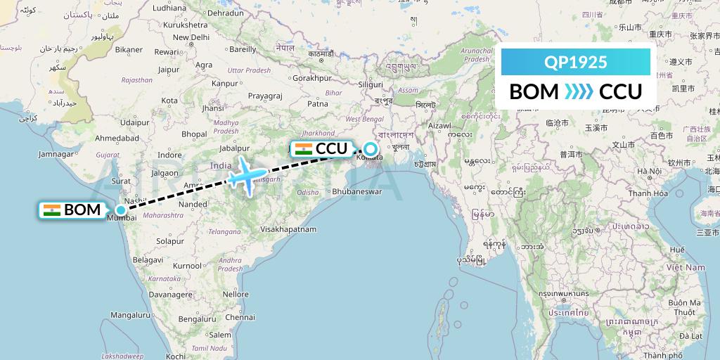 QP1925 Akasa Air Flight Map: Mumbai to Kolkata