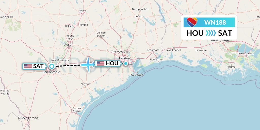 WN188 Southwest Airlines Flight Map: Houston to San Antonio