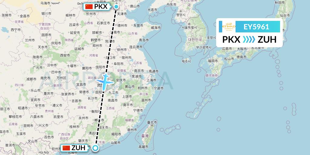 EY5961 Etihad Airways Flight Map: Beijing to Zhuhai