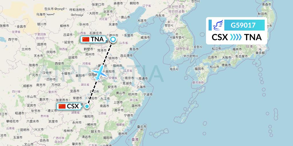 G59017 China Express Airlines Flight Map: Changsha to Jinan