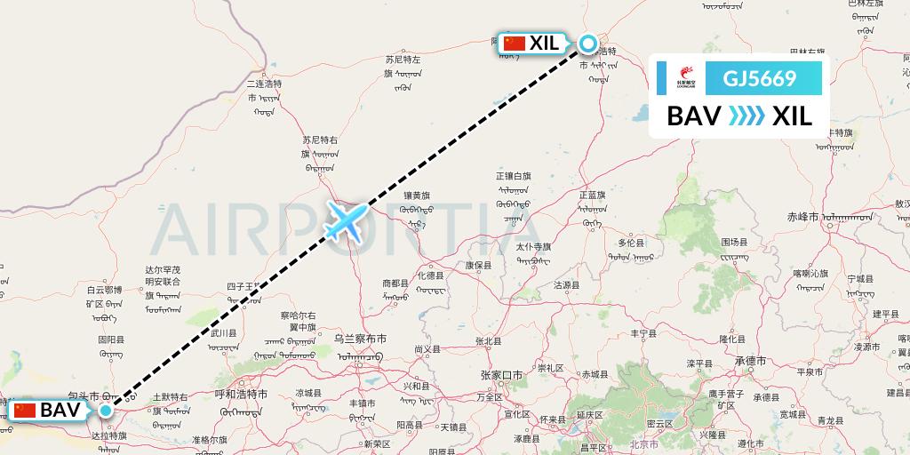 GJ5669 Loong Airlines Flight Map: Baotou to Xilinhot