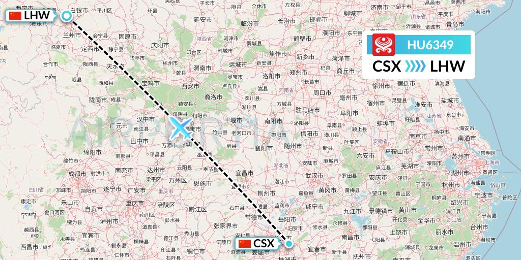 HU6349 Hainan Airlines Flight Map: Changsha to Lanzhou