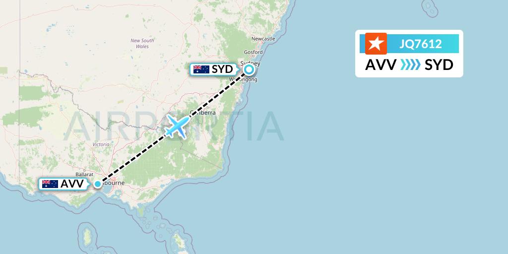 JQ7612 Jetstar Airways Flight Map: Melbourne to Sydney