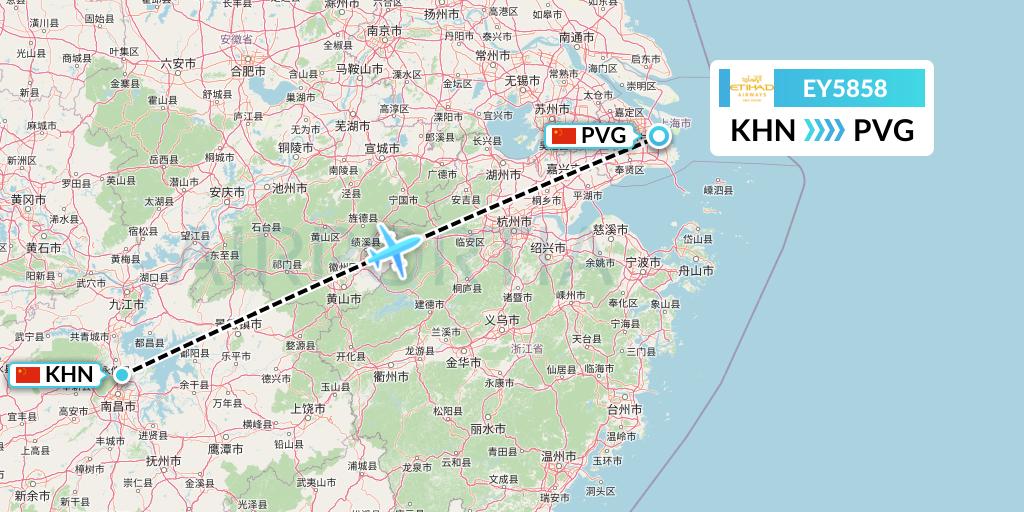 EY5858 Etihad Airways Flight Map: Nanchang to Shanghai