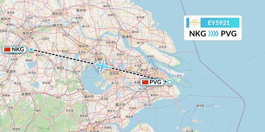 EY5921 Etihad Airways Flight Map: Nanjing to Shanghai