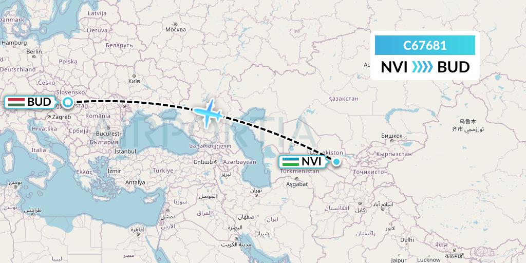 C67681 Capitol Air Express Flight Map: Navoiy to Budapest