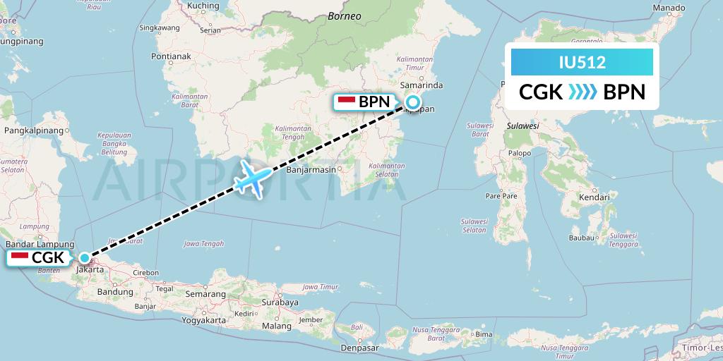 IU512 Pt. Super Air Jet Flight Map: Jakarta to Balikpapan