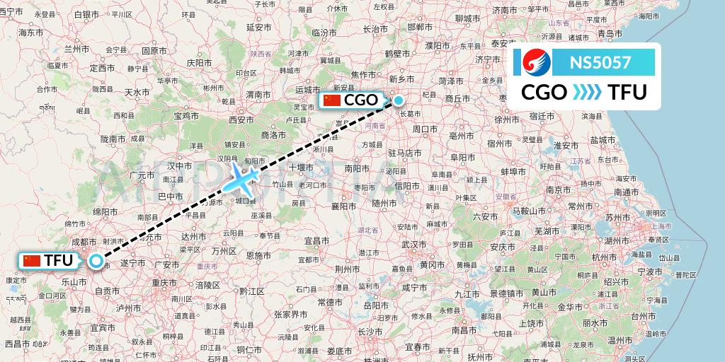 NS5057 Hebei Airlines Flight Map: Zhengzhou to Chengdu