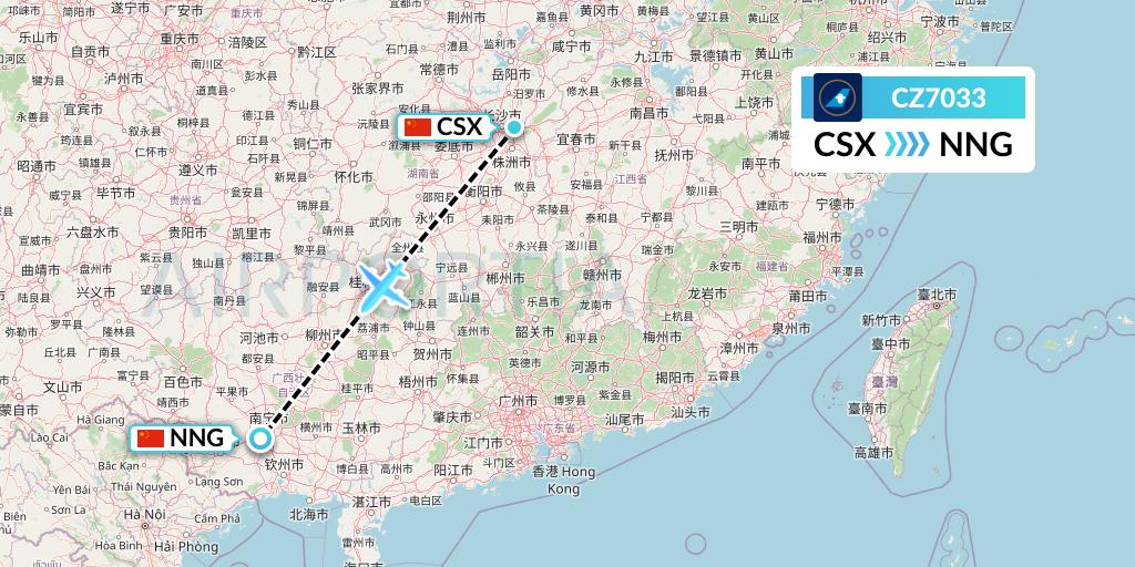CZ7033 China Southern Airlines Flight Map: Changsha to Nanning