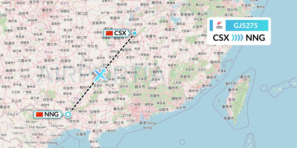 GJ5275 Loong Airlines Flight Map: Changsha to Nanning
