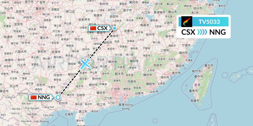 TV5033 Tibet Airlines Flight Map: Changsha to Nanning