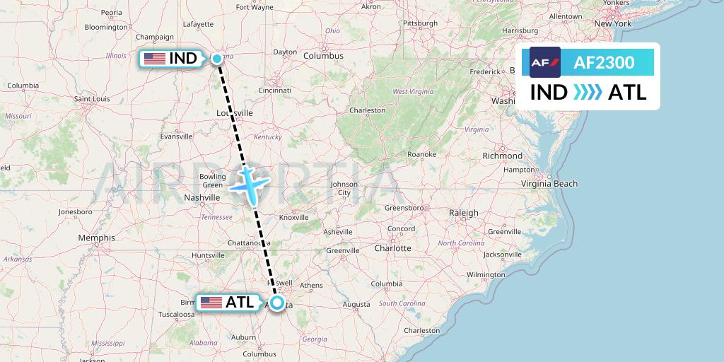 AF2300 Air France Flight Map: Indianapolis to Atlanta