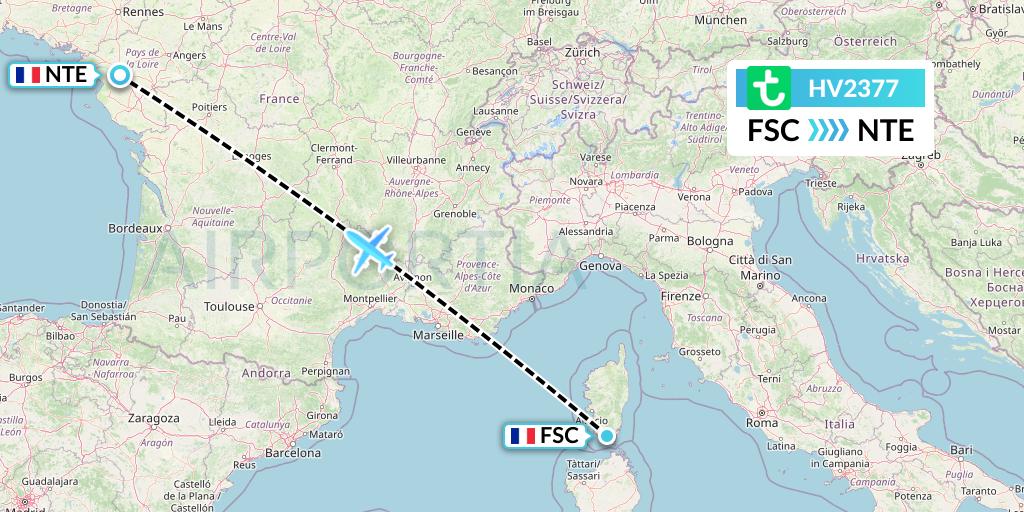 HV2377 Transavia Flight Map: Figari to Nantes