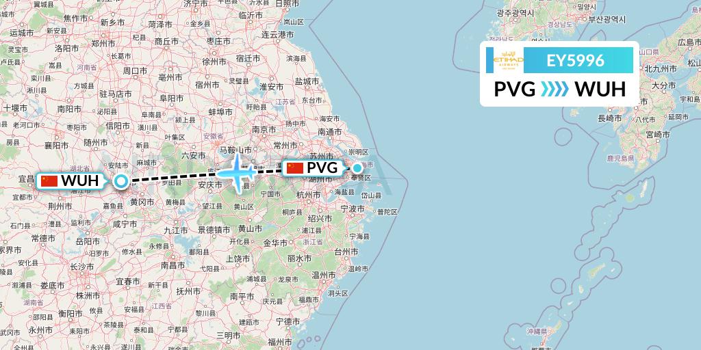 EY5996 Etihad Airways Flight Map: Shanghai to Wuhan