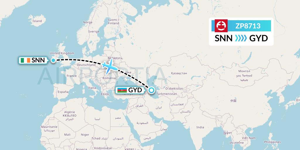 ZP8713 Paranair Flight Map: Shannon to Baku
