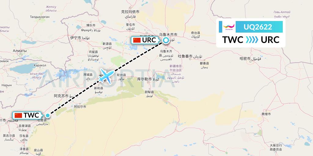 UQ2622 Urumqi Airlines Flight Map: Kashgar to Urumqi