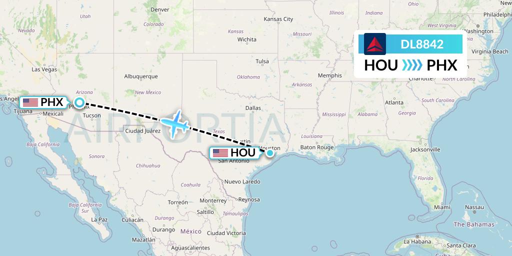 DL8842 Delta Air Lines Flight Map: Houston to Phoenix