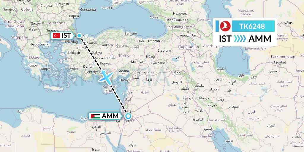 TK6248 Turkish Airlines Flight Map: Istanbul to Amman