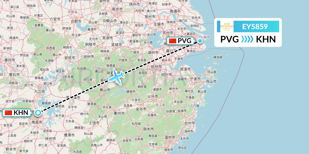 EY5859 Etihad Airways Flight Map: Shanghai to Nanchang