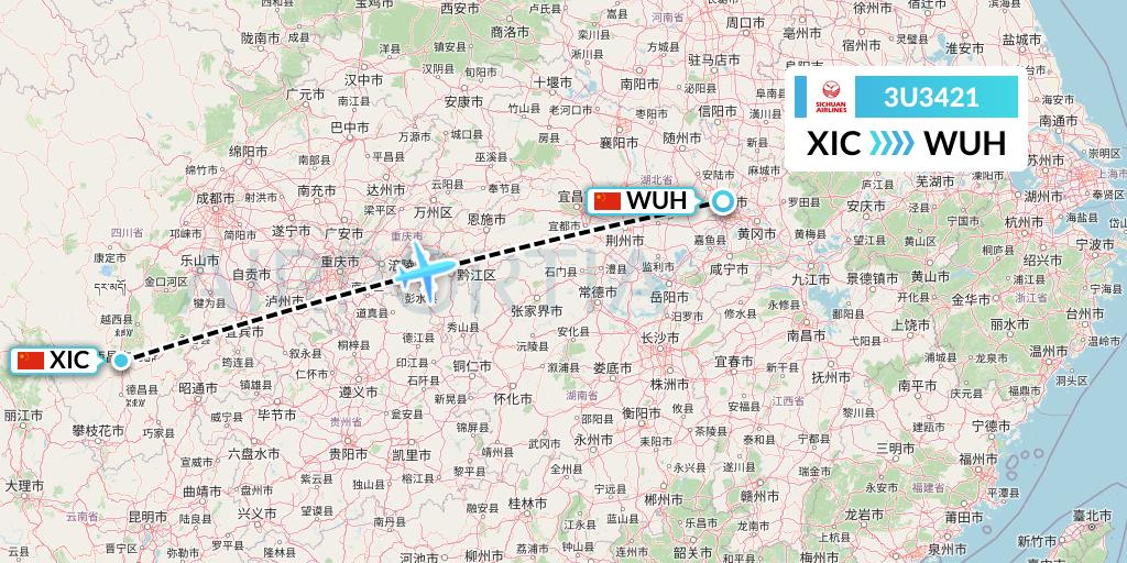 3U3421 Sichuan Airlines Flight Map: Xichang to Wuhan