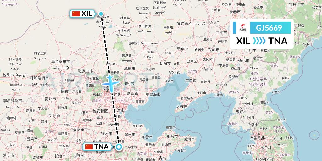 GJ5669 Loong Airlines Flight Map: Xilinhot to Jinan