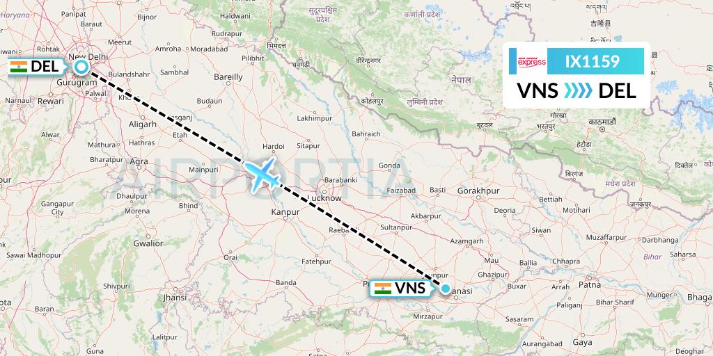 IX1159 Air India Express Flight Map: Varanasi to Delhi