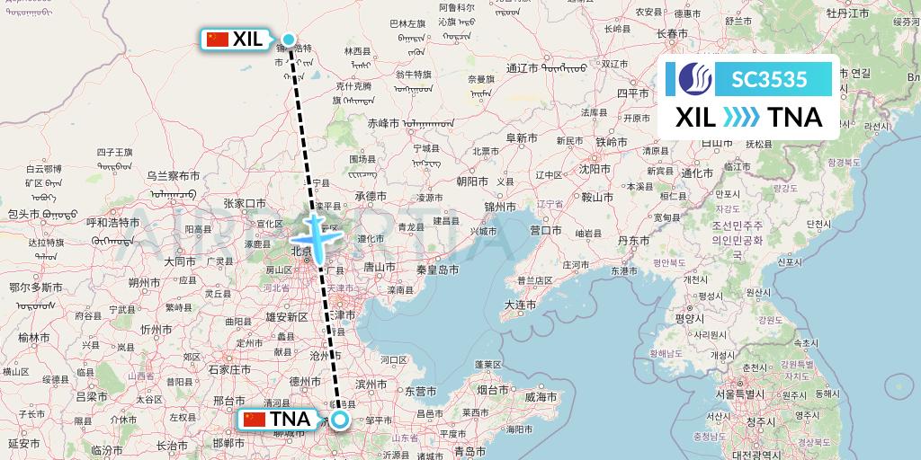 SC3535 Shandong Airlines Flight Map: Xilinhot to Jinan